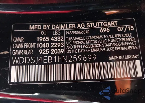 2015 Mercedes-Benz Cla 250 z USA, uszkodzony, nr VIN WDDSJ4EB1FN259699